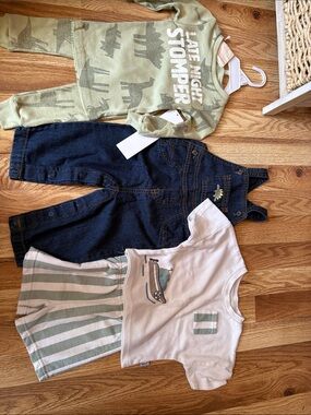5 iPiece Green Stripe & Olive Top Set overalls pj set nwt